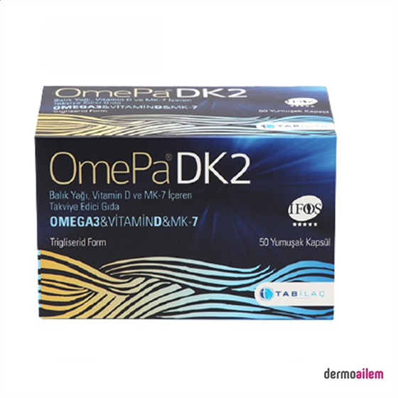 Omega 3 & Balık YağlarıTab İlaçOmePa DK2 Omega 3 Vitamin D ve MK-7 50 Kapsül