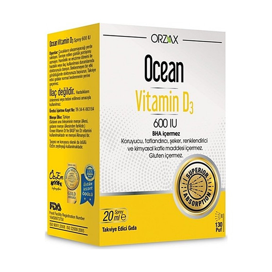 Takviye Edici GıdalarOrzaxOrzax Ocean Vitamin D3 600 IU Sprey 20 ml