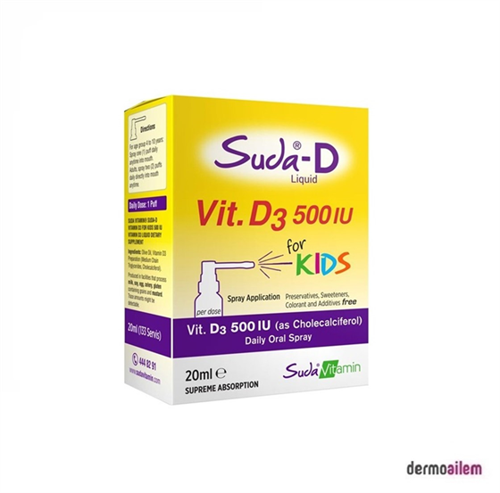 Takviye Edici GıdalarSuda VitaminSuda Vitamin Suda-D Vitamin D3 500 IU For Kids Spray 20 ml