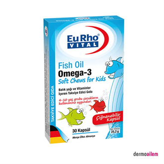Omega 3 & Balık YağlarıEurho VitalEurho Vital Omega 3 Fish Oil Soft Chews for Kids Çiğnelebilir 30 Kapsül