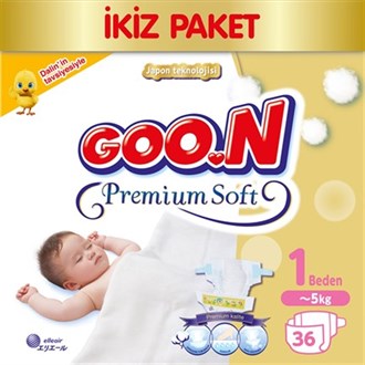 Bebek BezleriGoonGoon Bebek Bezi Premium Soft Yenidoğan 1 Beden Ekonomik Paket 36 Adet