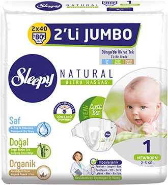 Bebek BezleriSleepySleepy Natural 1 Numara Yenidoğan 80'li Jumbo Paket Bebek Bezi