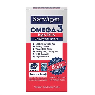 Omega 3 & Balık YağlarıSorvagenSorvagen Omega 3 High DHA Norveç Balık Yağı 50 Kapsül
