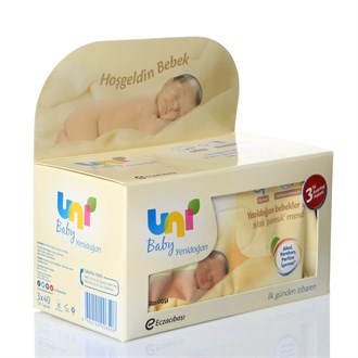 Temizleme ÜrünleriUni BabyUni Baby Yenidoğan Islak Pamuk Mendil Avantaj Paketi 3x40 adet