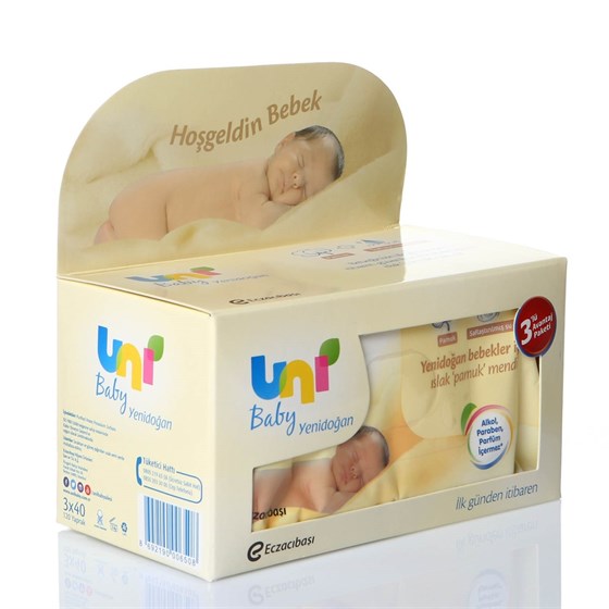 Temizleme ÜrünleriUni BabyUni Baby Yenidoğan Islak Pamuk Mendil Avantaj Paketi 3x40 adet