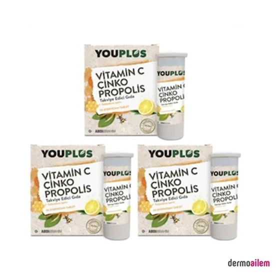Takviye Edici GıdalarAbdi İbrahimYouPlus Vitamin C Çinko Propolis 20 Efervesan Tablet 3'lü Paket